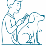 Dog is getting groomed by a vet